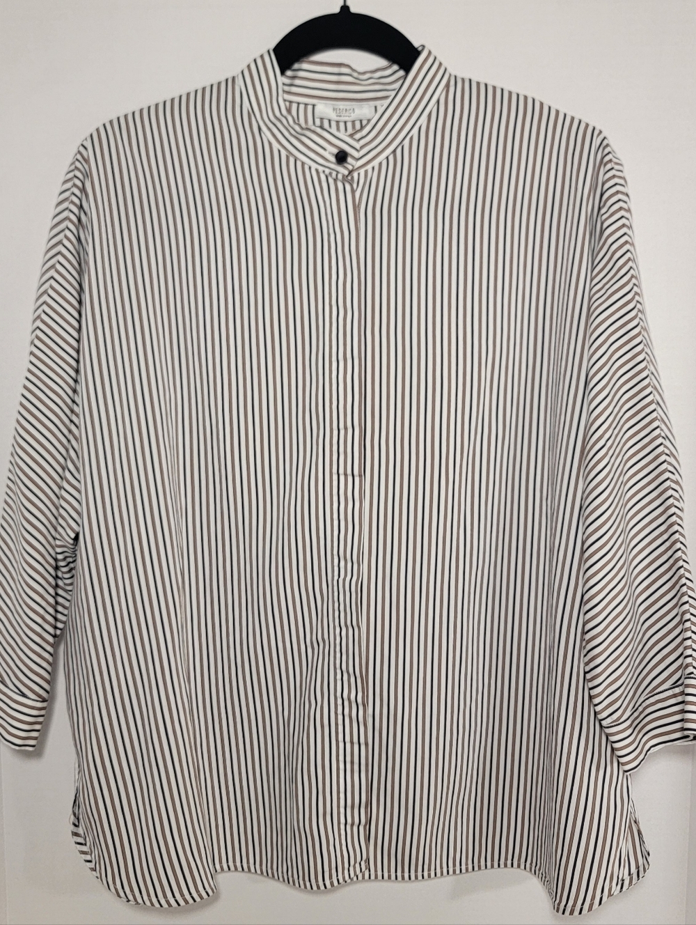 Peserico White Blouse with Black Vertical Stripes